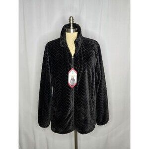 Free Country Woman's Black Chevron Butter Pile Soft Zippered Jacket Faux Fur NWT